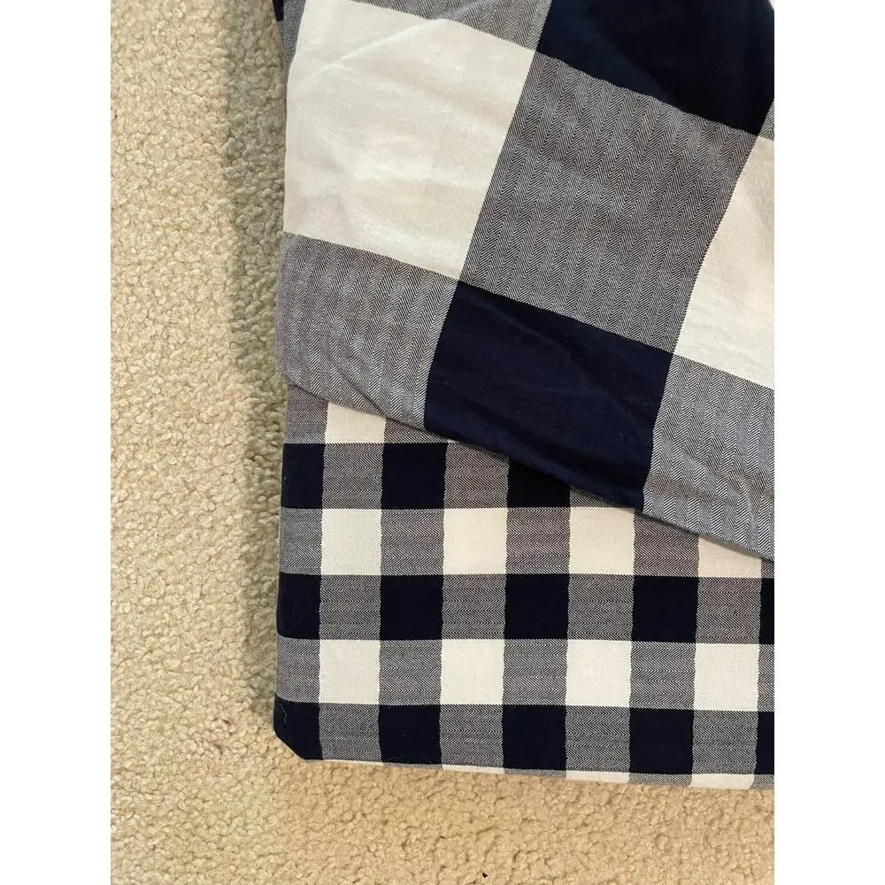 Pottery Barn Check Organic Cotton Blue White Full/Queen Duvet Cover 92x88